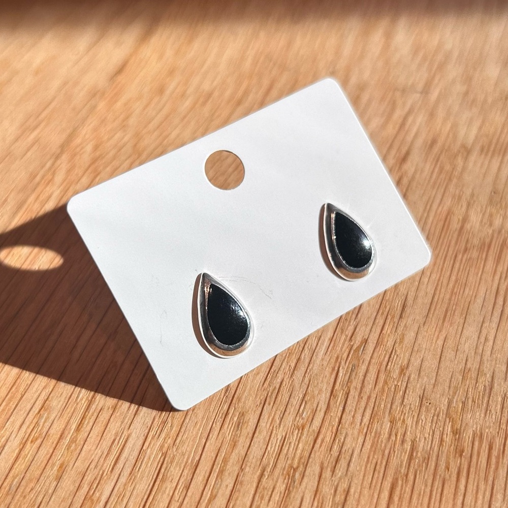 Teardrop Black Earrings Sterling Silver Onyx Studs